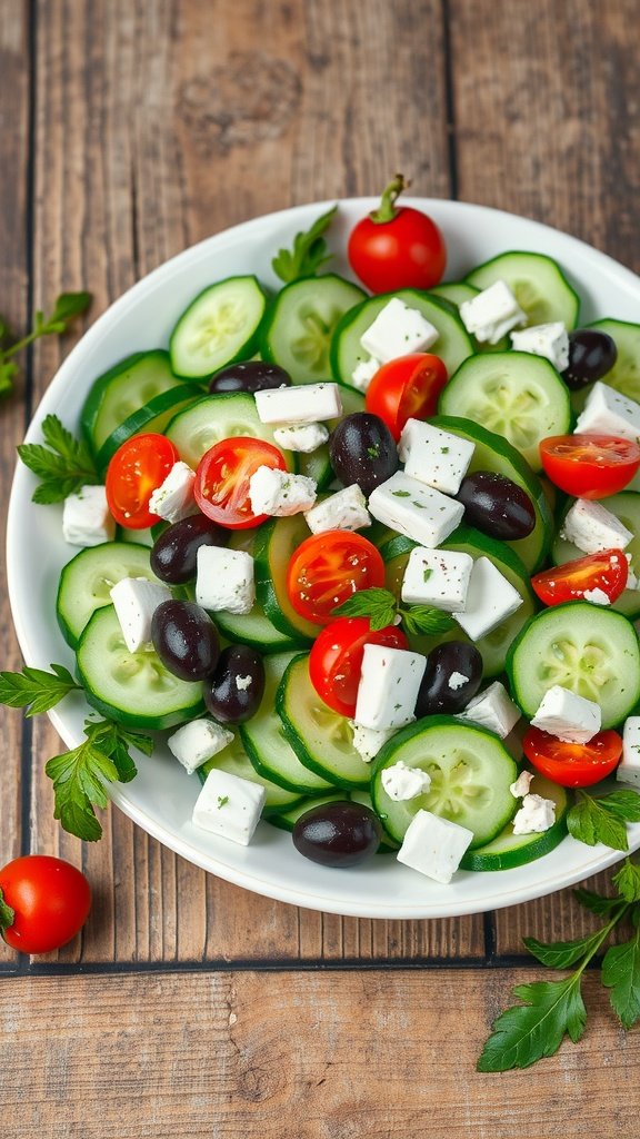 Mediterranean Cucumber Salad with feta, tomatoes, and olives