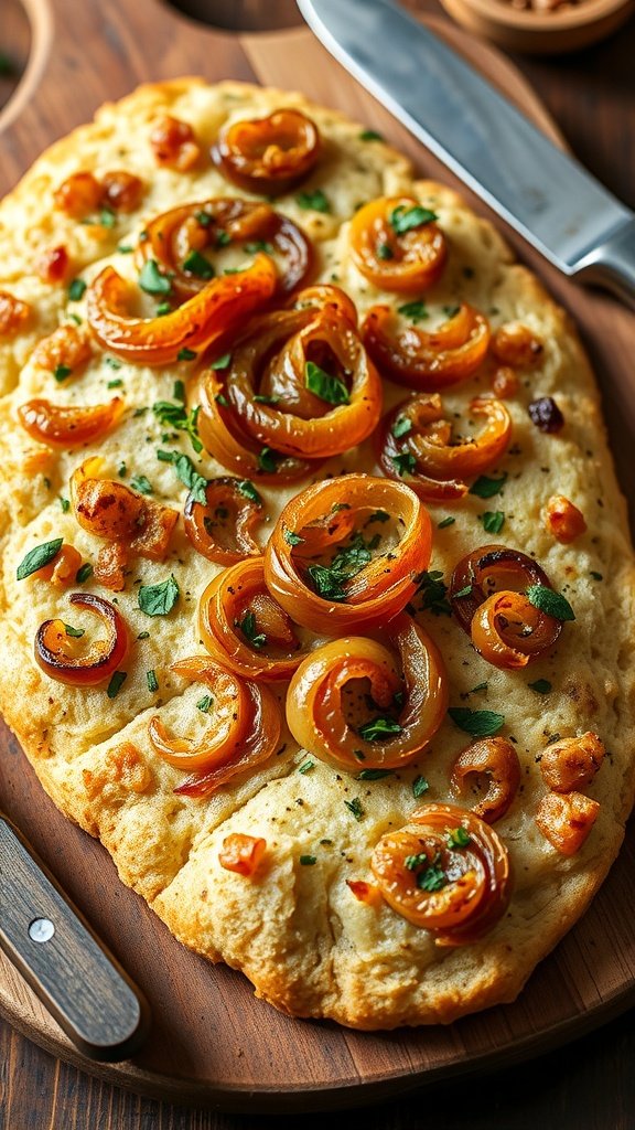 Caramelized Onion Focaccia topped with herbs