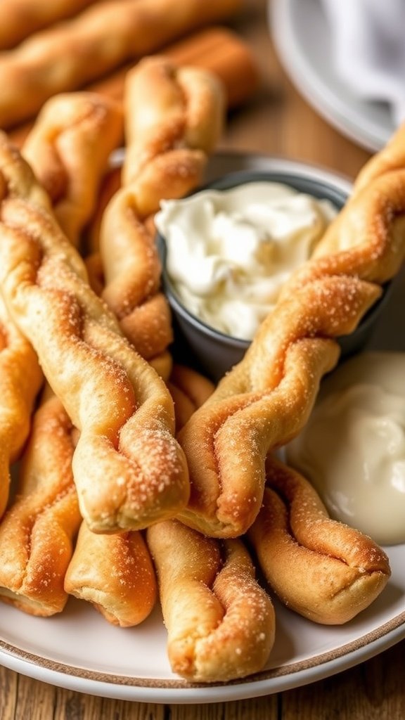 Cinnamon sugar breadsticks served with a creamy dip