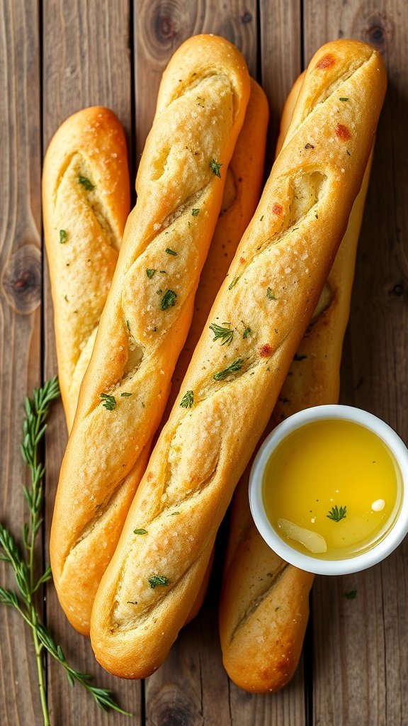 Freshly baked garlic parmesan breadsticks.