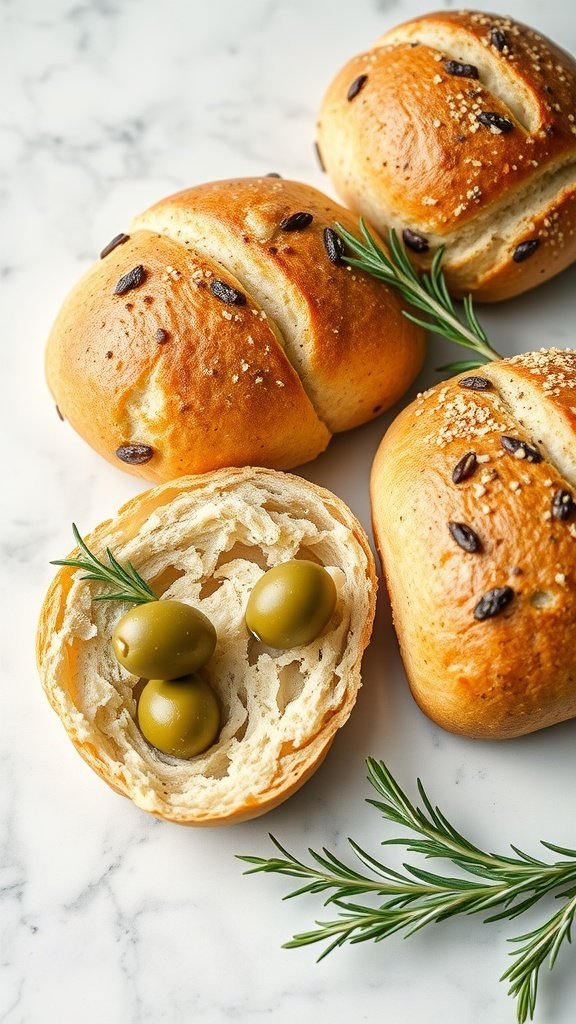 Herbed olive ciabatta rolls