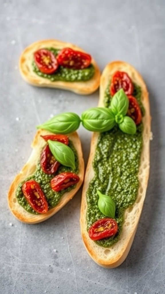 Pesto and sun-dried tomato breadsticks